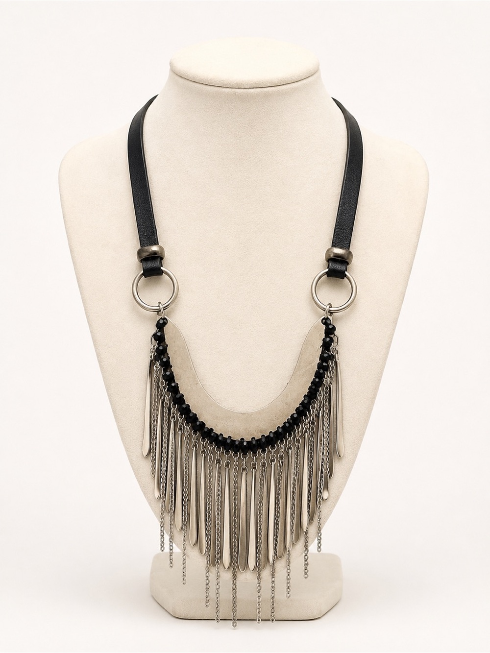 Specialty girl Black and Silver Fringe Bib Necklace
